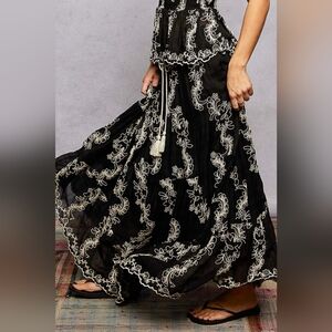 #1393 POL Bohemian Midnight Garden Embroidered Maxi Skirt